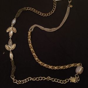 LOFT Ann Taylor Leaf and chain Rhinestone Necklace